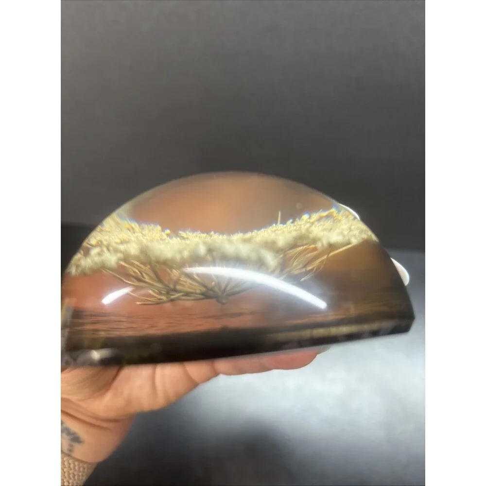 Vintage Resin Babies Breath Flowers Paperweight Round